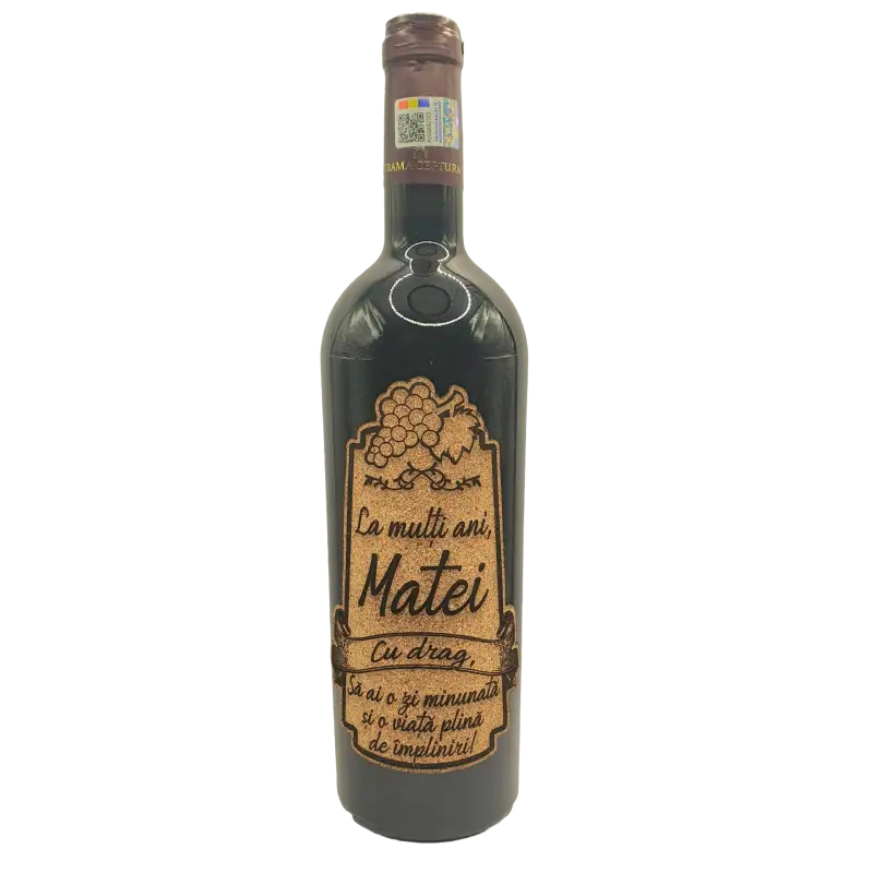 La multi ani matei, eticheta pluta cu mesajv